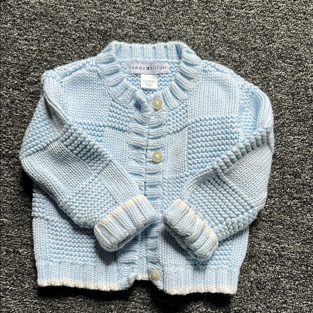 Tommy Hilfiger Blue Knit Jacket with Ribbed Cuffs